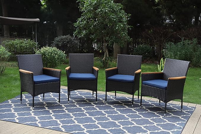 Sophia & William Rattan Patio Chairs Set of 4, 4 Pcs Wicker Outdoor Dining Chairs with Seat Cushions & Wood Armrest