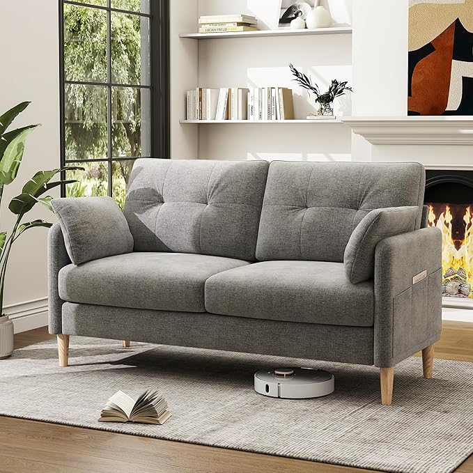 Hanherry Loveseat Sofa, 64.6" Small Couch for Living Room, Comfy Chenille Fabric Love Seat for Bedroom with Throw Pillow,Removable Cushion Cover,Couches for Small Space,Apartment,Dorm