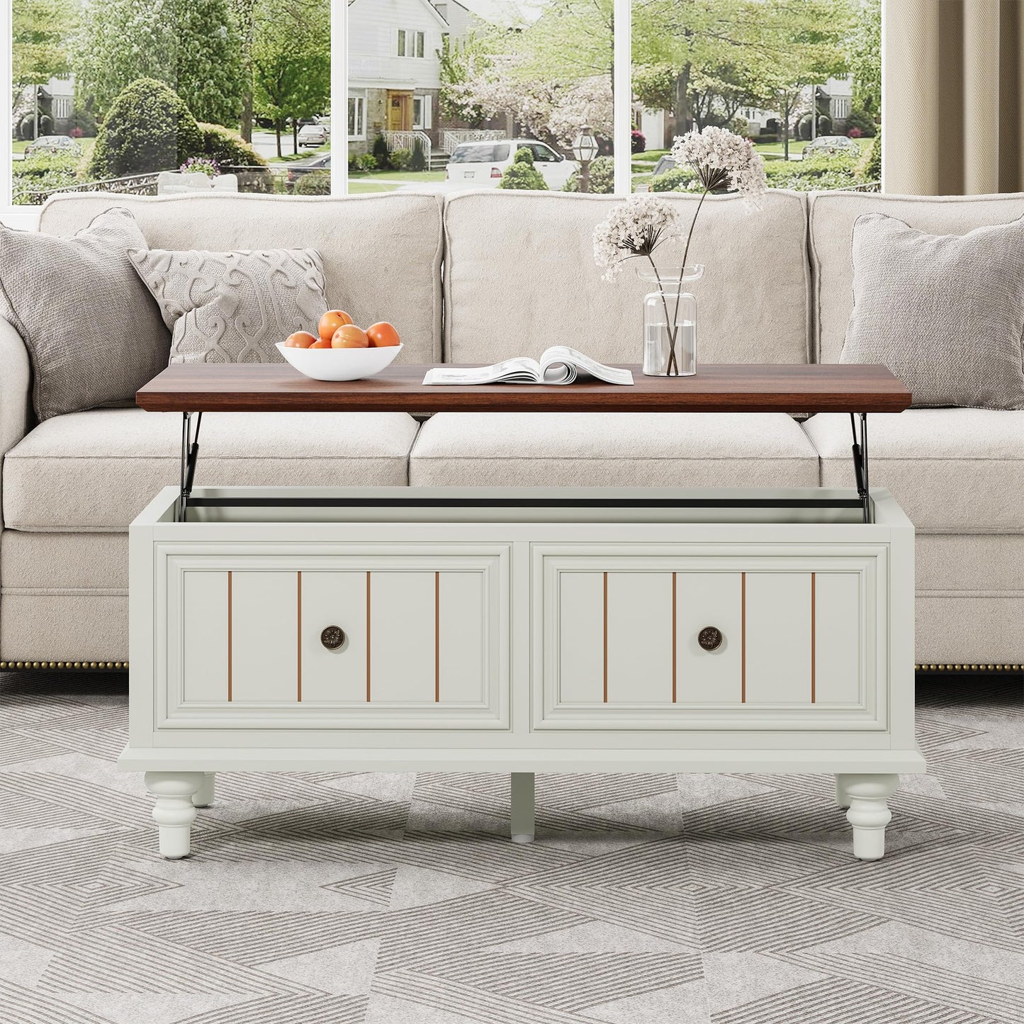 MAHYIZYI 39" Lift Top Coffee Table for Hidden Compartment, Wood Coffee Tables with Shelf, Farmhouse Rectangular Center Table Dining Table for Living Room Home Office Small Space (Beige)
