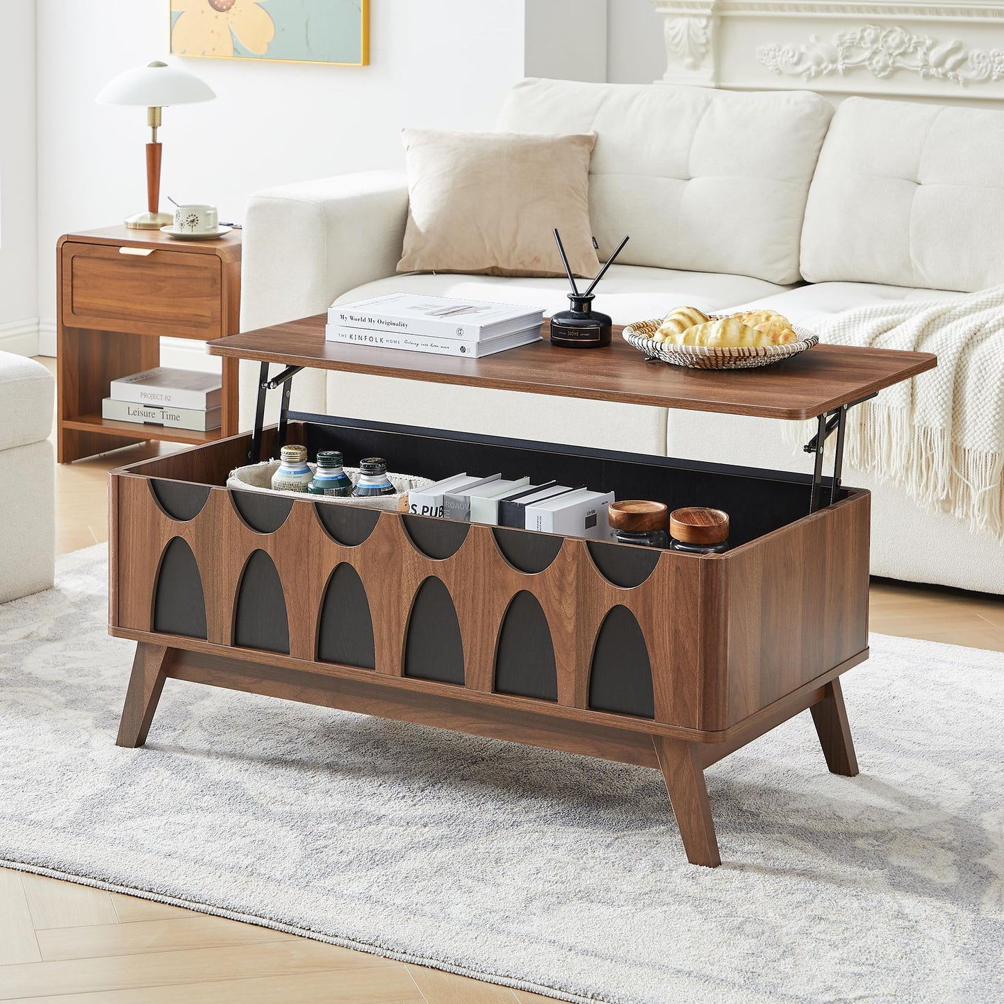 Caspellaire Lift Top Coffee Table with Storage,39” Modern Coffee Table with Lifting Tabletop and Hidden Storage,Wood Center Table for Living Room,Home Office