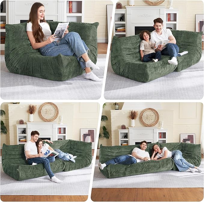 HABUTWAY Bean Bag Chair, Memory Foam Bean Bag Chairs for Adults, Fireside Corner Chair Lazy Floor Corner Sofa for Living Room, Bedroom, Dorm, Office (Green)