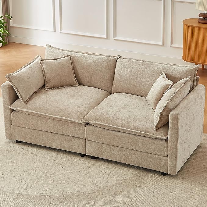 saows Modular Sectional Sofa, 77 Inch Rectangle Shaped Couch Set, 2-Seater Comfy Cloud Couches for Living Room Apartment, Coffee