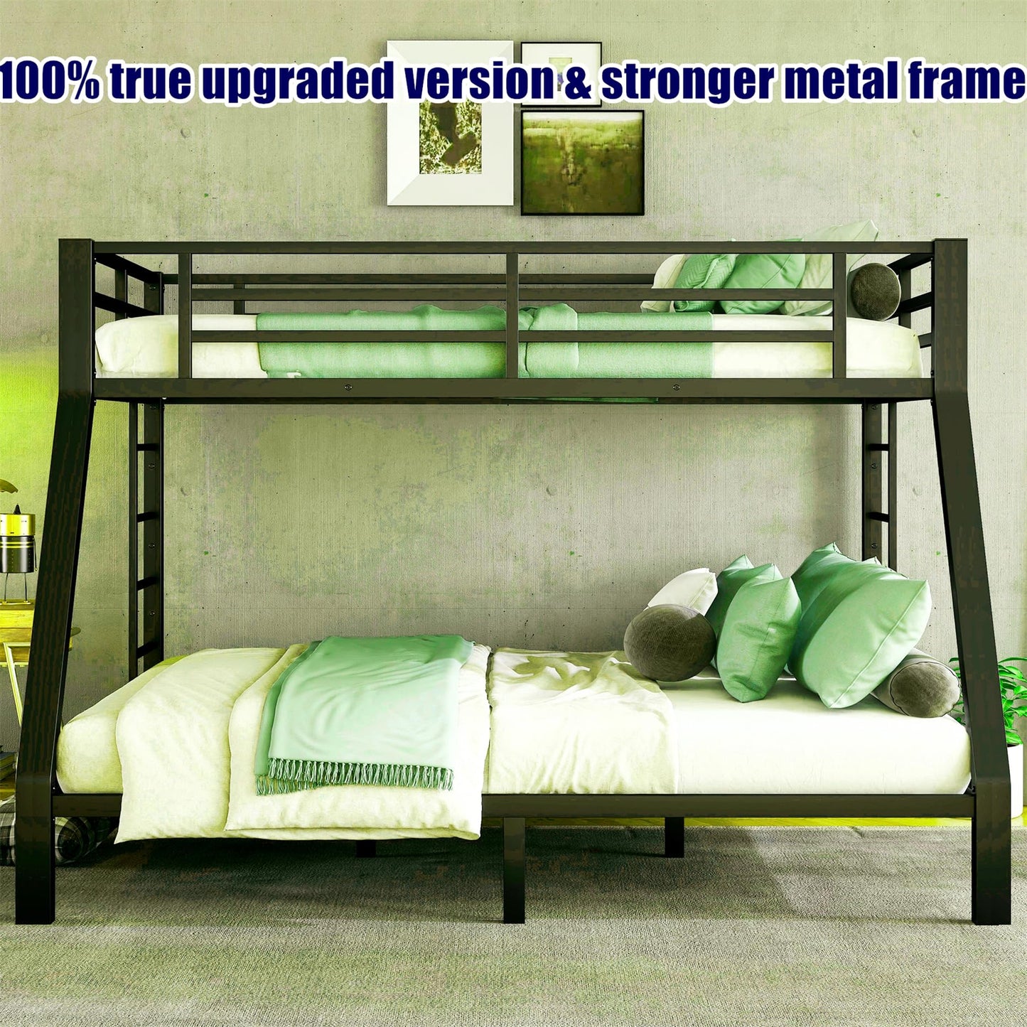 LUCALEO Latest Upgraded & Stronger Thickened Metal Bunk Bed Twin XL Over Queen Size, Heavy Duty Safer More Stable Steel Bunkbeds (Greater Weight Capacity) (Twin XL Over Queen)