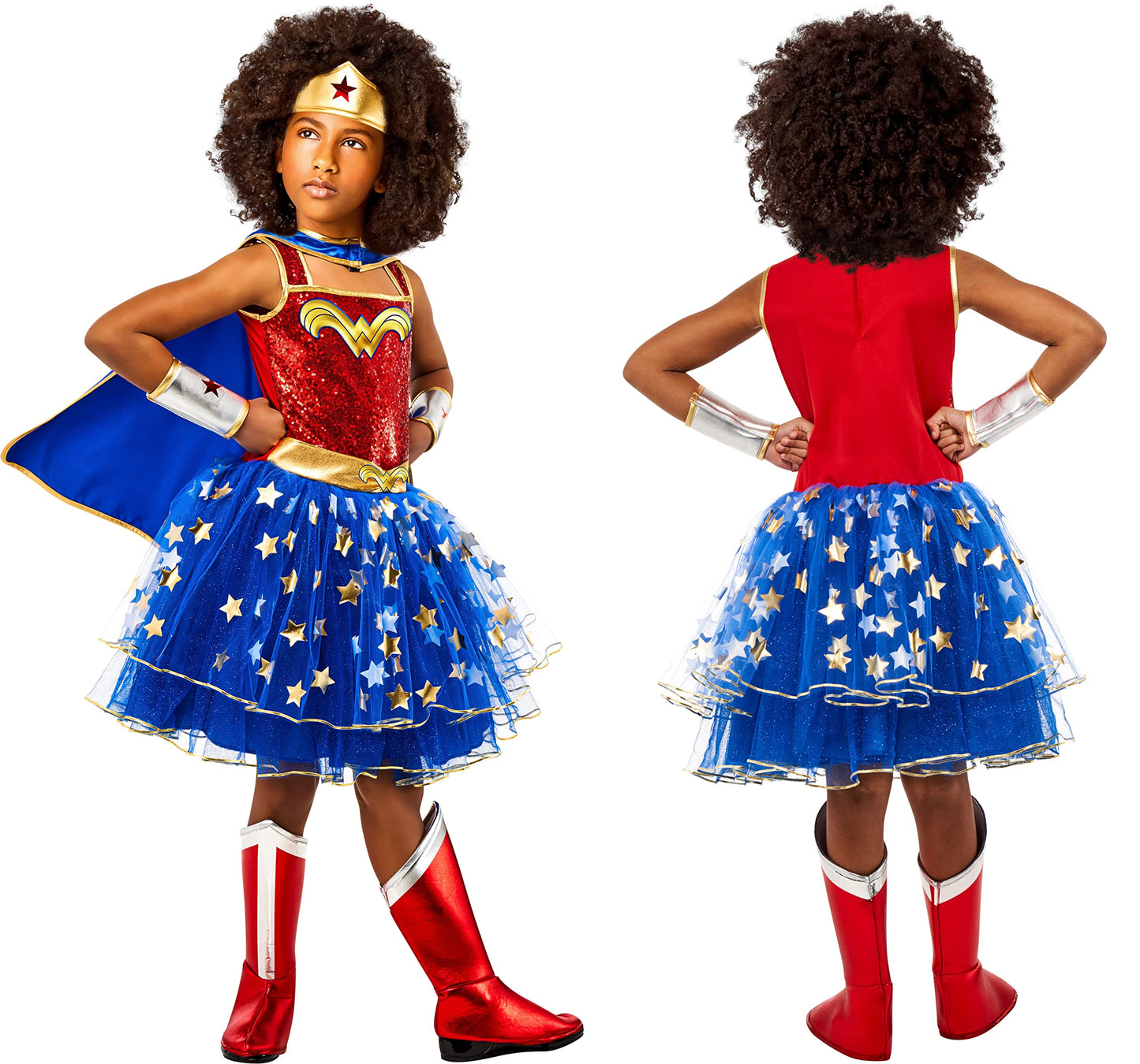 Rubies DC Comics: Wonder Woman Costume Tutu Dress with Cape for Kids, Girl's Large