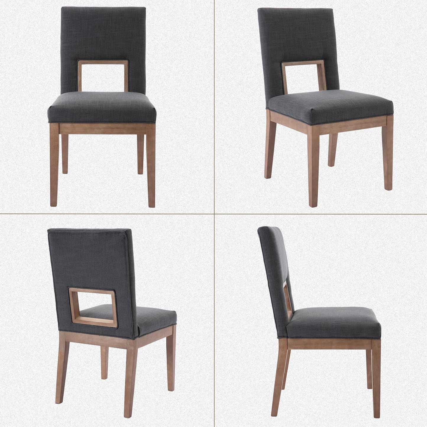Janoray Farmhouse Dining Chairs Set of 2, Linen Upholstered Solid Wood Chair with Highback, Comfy Accent Side Chair for Kitchen & Dining Room/Living Room/Restaurant,Dark Grey