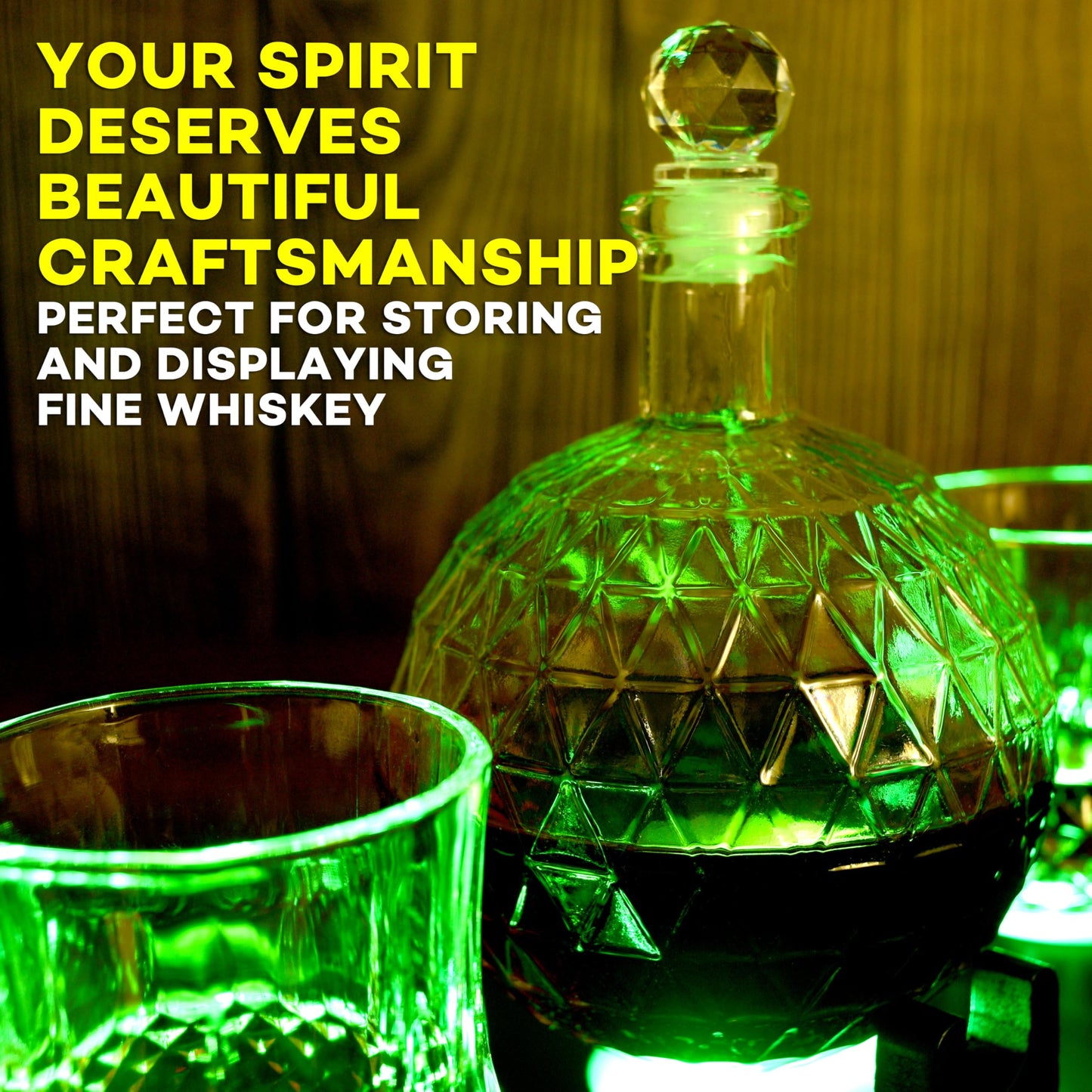 Jigger N' Dash LED Whiskey Decanter Set w Epcot Design. The Perfect Whiskey Dispenser for Home Bar - Decanter Set with Glasses and 7 RGB Light Stand - Whiskey Decanter Sets for Men - Alcohol Decanter