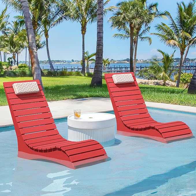 Homenjoy HDPS Pool Lounge Chairs Set of 2, Use in Pools Lounge Chairs up to 10-Inches of Water, Chaise Chairs with Headrest, Lounge Chair Outdoor, Fade-Resistant Pool Lounger for Deck