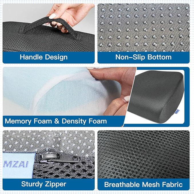 SCFOAMZAI Seat Cushion for Tailbone Pain Relief, Extra Thick & Ventilated Office Chair Cushion with Non-Slip Cover, Memory Foam Booster Support for Desk, Car, Wheelchair (Black)