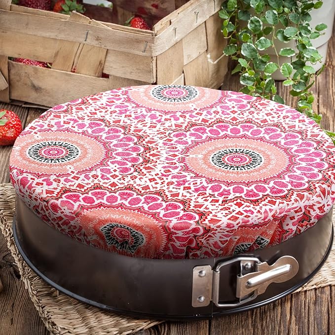 Patelai 10 Pcs Bowl Covers Reusable in 5 Size Stretch Cloth Fabric Elastic Food Storage Bowl Covers Bread Sourdough Lids for Proofing Food Fruits Leftover(Warm Color,Retro Style)