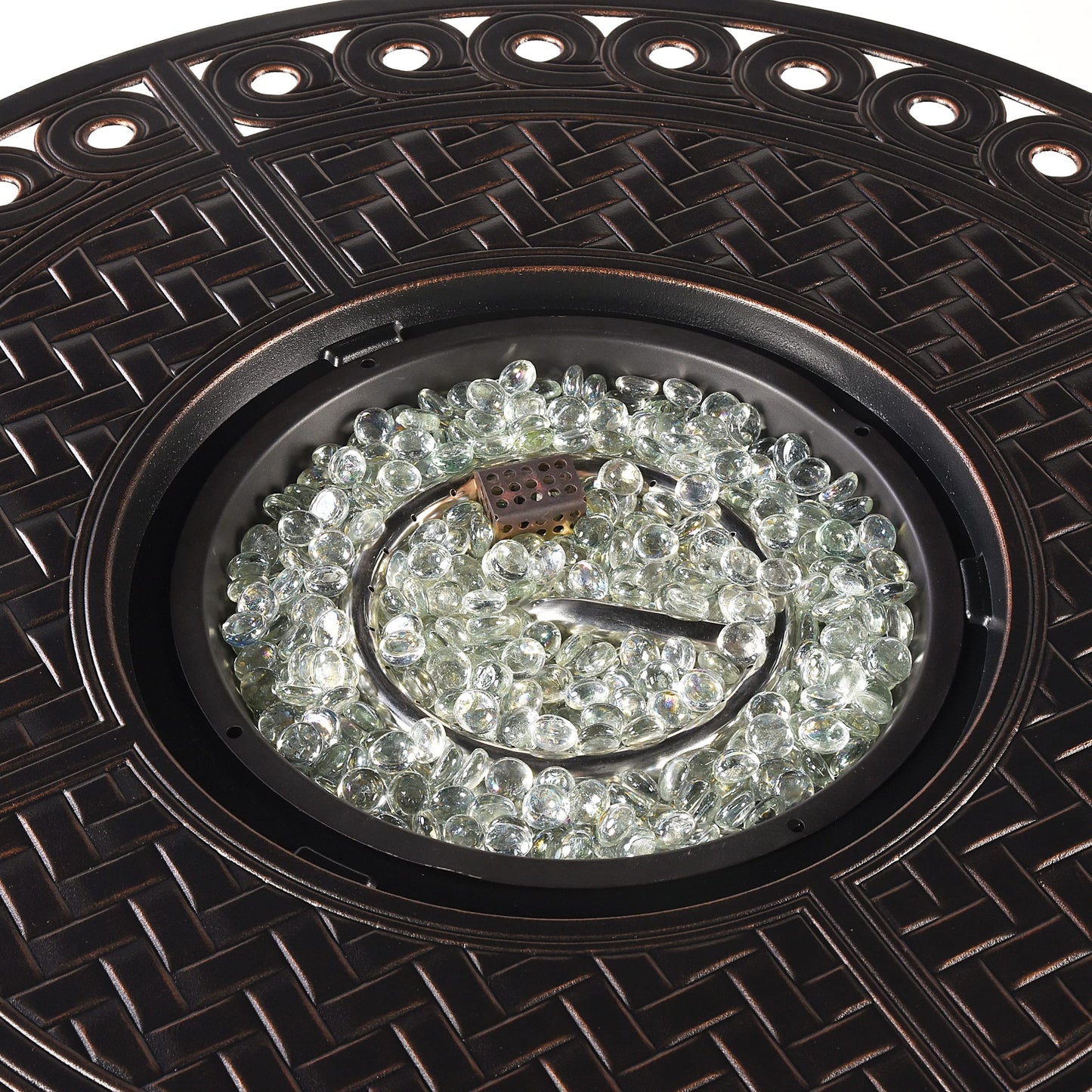 Oakland Living Round 34 in. x 34 in. Aluminum Propane Fire Pit Table with Glass Beads, Two Covers, Lid, 37,000 BTUs in Copper Finish