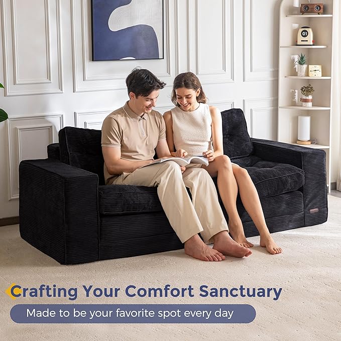 MAXYOYO Convertible Sofa Bed, Pull Out 3 Seater Sleeper Sofa, 2 in 1 Folding Couch Bed, Fold Out Floor Couch with Pillows for Living Room Bedroom Lounge, Black