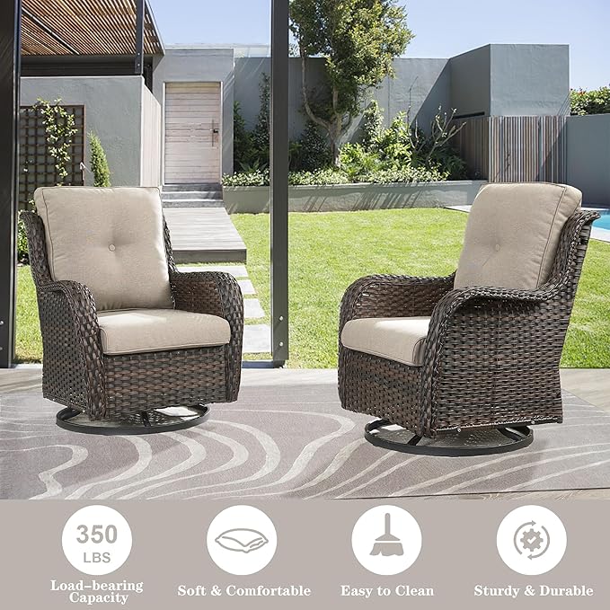 Belord 3 PCS Patio Furniture Set - Mixed Grey Wicker Swivel Rocking Chairs with Side Table, Furniture Set for Outdoor