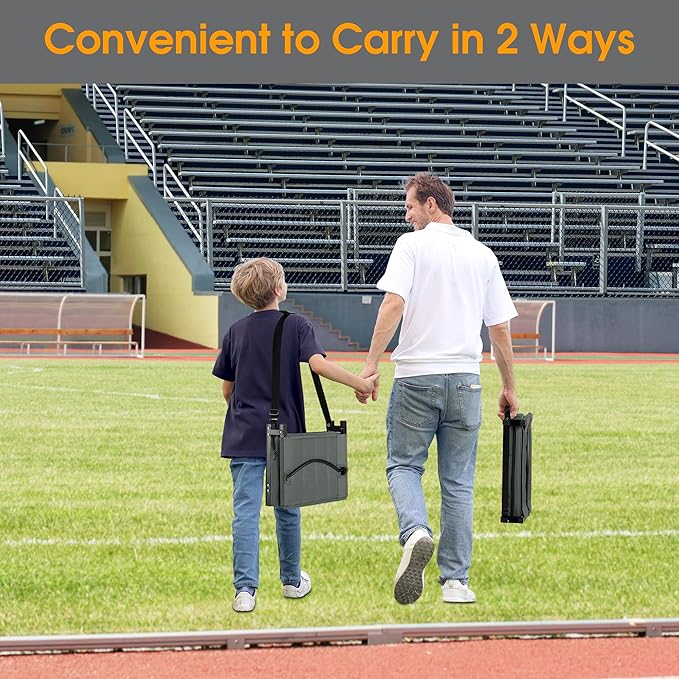 Halituny Stadium Seat for Bleachers with Back Support, Portable Bleacher Seat with Wide Comfy Padded Cushion, Metal Hook, Folding Stadium Chair with Shoulder Strap, Carry Handle, Cup Holder