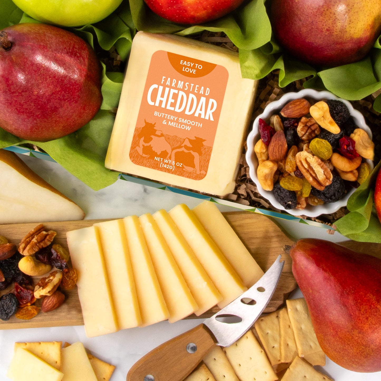 A Gift Inside Fruitfully Classic Happy Birthday Fresh Fruit Basket with Cheese and Nuts