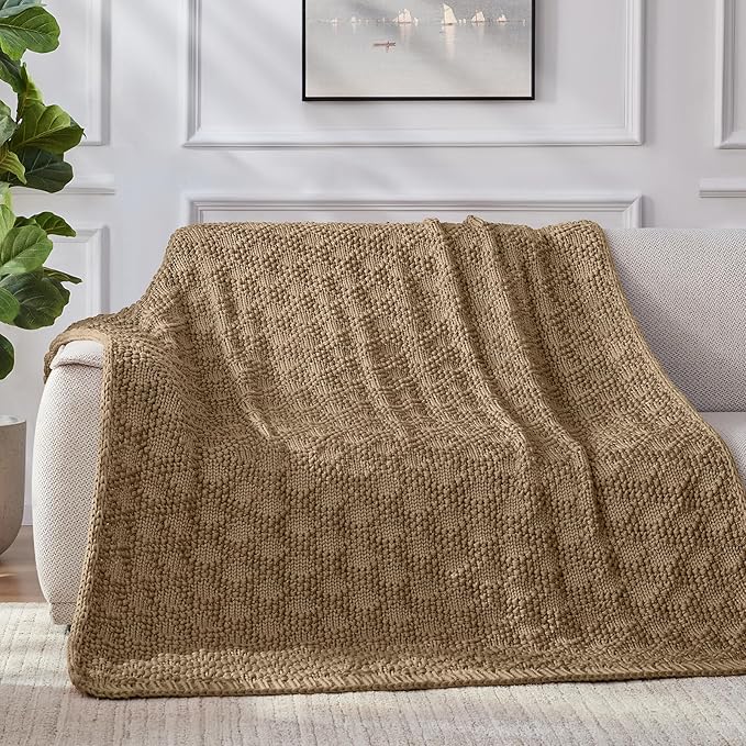 Knitted Weighted Blanket for Adult, Chunky Knit Weighted Throw for Sleep 80"*87" 20lbs, Cooling Breathable Machine Washable Fall Heavy Blanket for Room Decor (Beige, King)