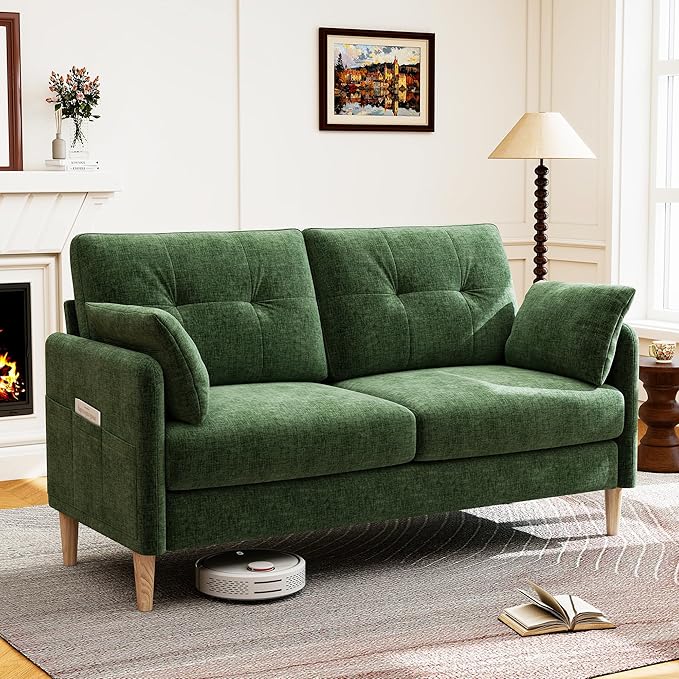 Hanherry Loveseat Sofa, 64.6" Small Couch for Living Room, Comfy Chenille Fabric Love Seat for Bedroom with Throw Pillow,Removable Cushion Cover,Couches for Small Space,Apartment,Dorm