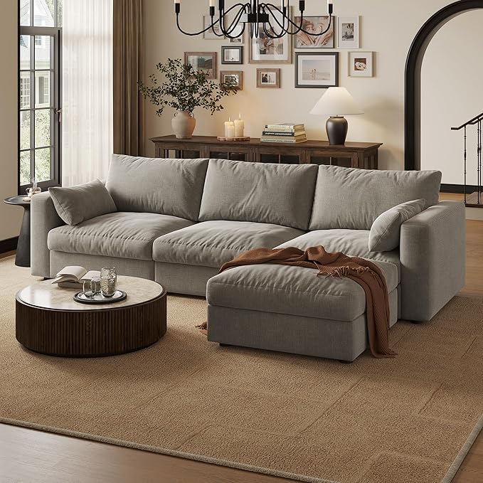 Cloud Modular Sectional Sofa Couch with Storage Ottoman, 99" Oversized Sectional Couches for Living Room, Cloud Modular L-Shaped Sofa with Chaise, 4 Seater, Chenille, Light Gray