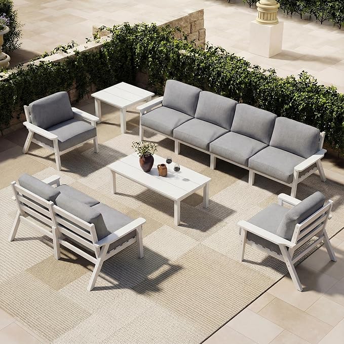 Patio Kingdom Patio Furniture Set 8 Seats, 4-Seater and 2-Seater Outdoor Sofas with Gray Washable Thick Cushions, Patio Conversation Sets for Lawn, Garden, Porch, Balcony, Deck (Grey Frame)