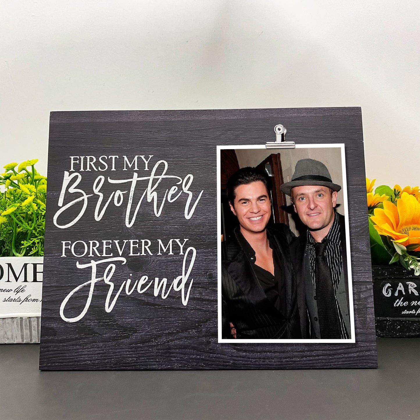 ZENNLAB Brother Picture Frame Holds 4x6 Photo, Rustic Black Wood Frame, 9.84 x 7.87 inches for Brother from Sister