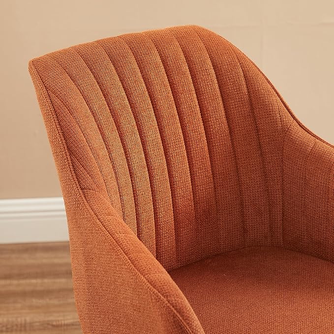 Art Leon Dining Chair, Mid Century Modern Fabric Upholstered Swivel Dining Room Chair with Wood Legs, Leisure Side Chair with Arms for Living Room, Caramel