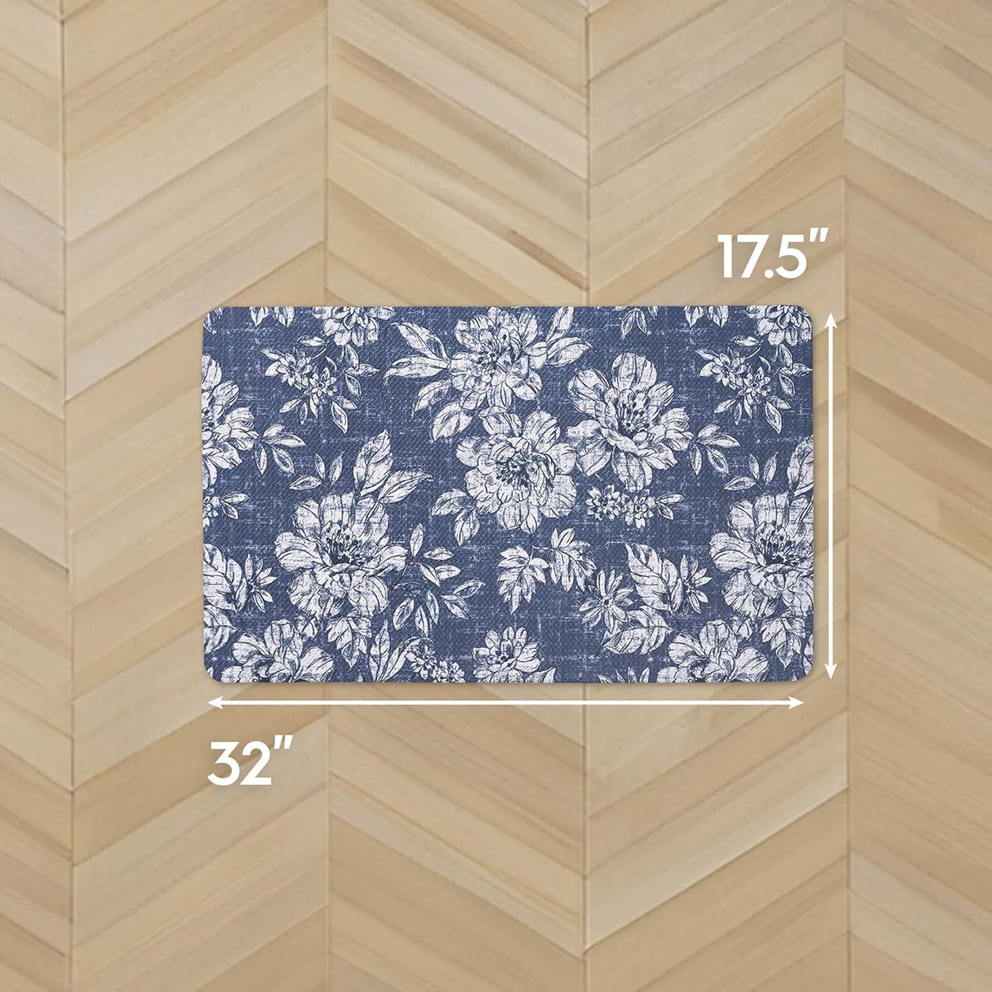 Laura Ashley - Anti-Fatigue Kitchen Mat, Iris Floral Design, Stain, Water & Fade Resistant, Cooking & Standing Relief, Non-Slip Backing, Measures 17.5" x 32", Navy Iris