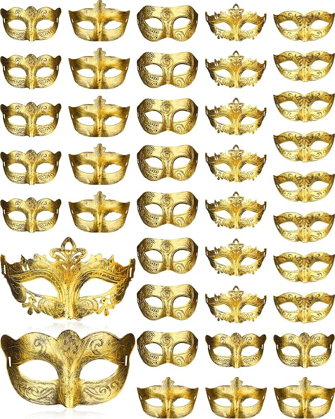 Yunsailing 40 Pcs Masquerade Mask Bulk Vintage Mardi Gras Masks Antique for Venetian Ball Christmas Cosplay Performance Pr...