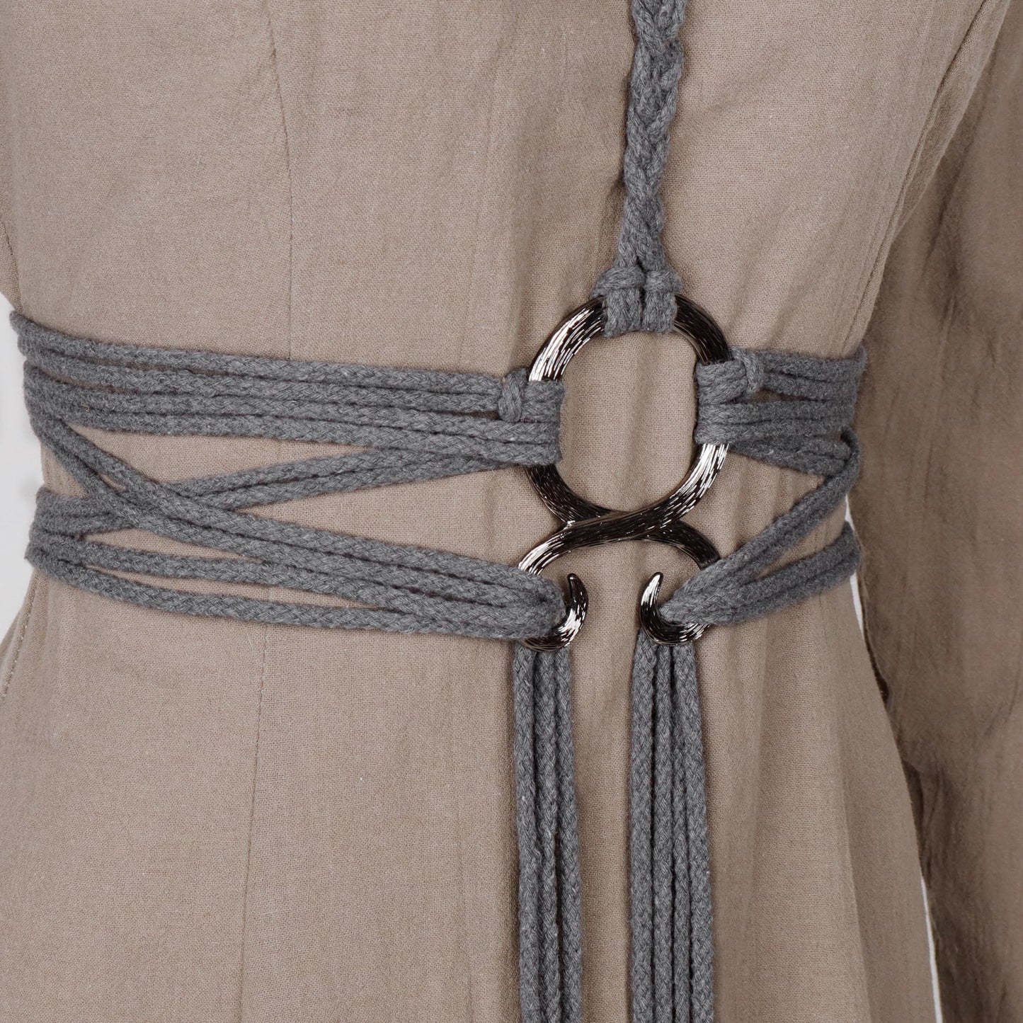 Joukavor Viking Troll Cross Belt Norse Witch Rope Belt for Women (Grey)