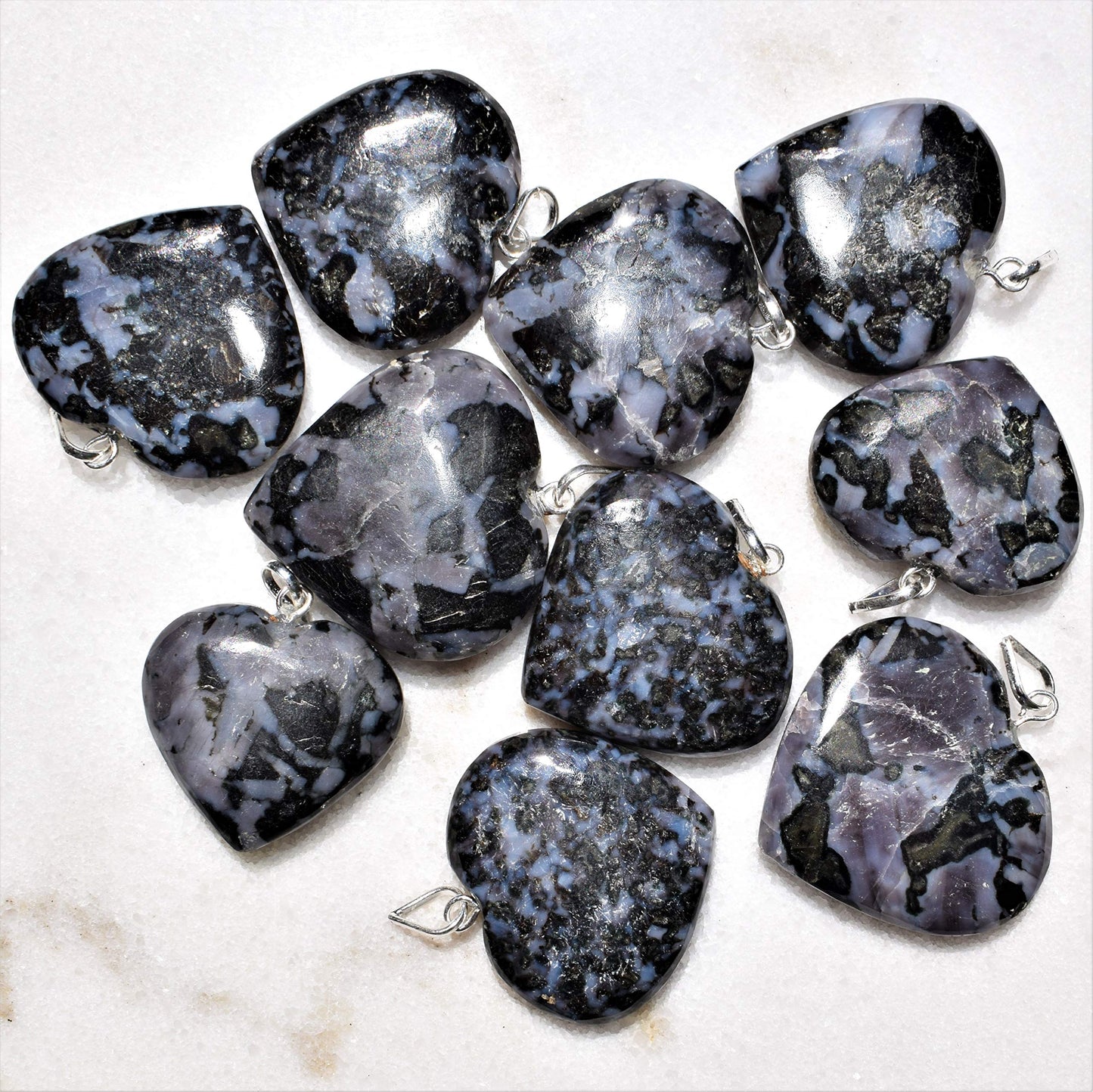 Zenergy Gems Charged Natural Himalayan Mystic Indigo Gabbro Crystal Heart Pendant + 20 Silver-plated Snake Chain + Selenite Hear