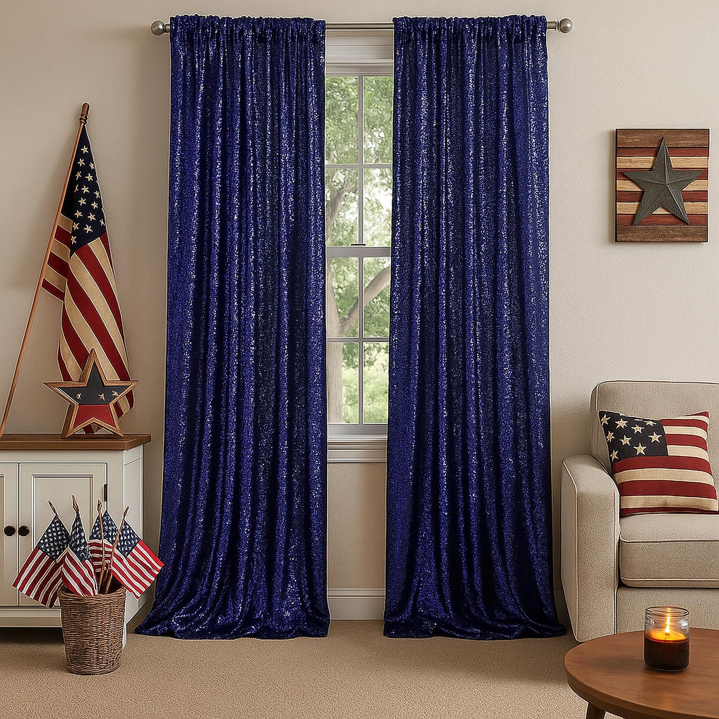 PartyDelight Navy Blue Sparkly Sequin Backdrop Curtains 2FT X 8FT 2 Panels for Wedding Party Room Decorations
