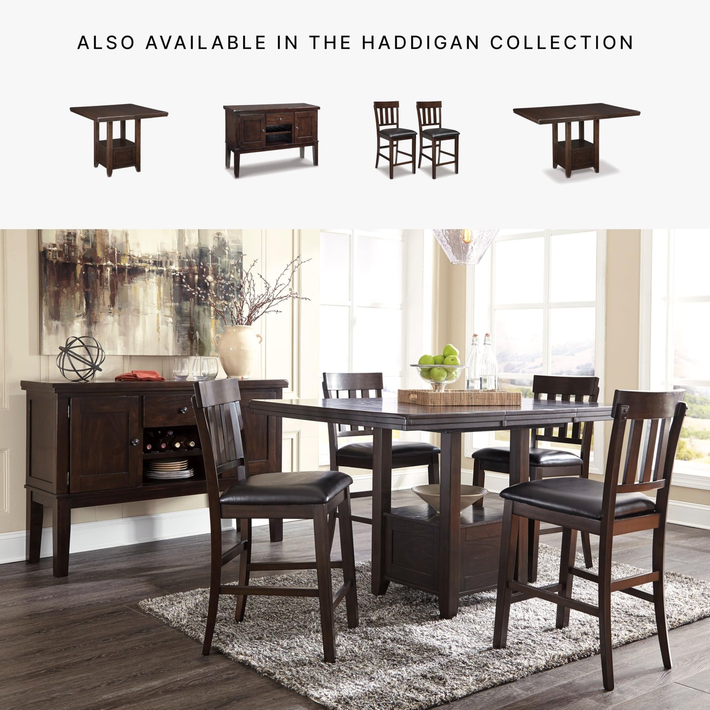 Signature Design by Ashley Haddigan 24" Counter Height Upholstered Barstool 2 Count, Dark Brown