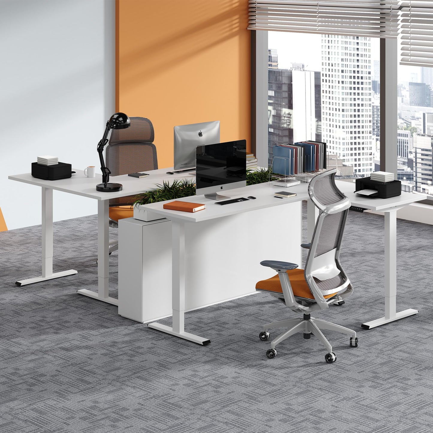 SANODESK Electric Height Adjustable 3 Leg Corner Desk Frame, up to 220lbs, Sit Stand Ergonomic L Shaped Frame Only, White