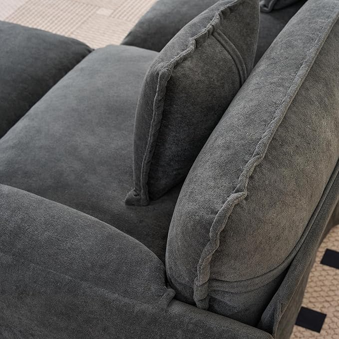 RENDGO 143" Modular Sectional Sofa, Chenille Cloud Couch for Living Rooms & Apartment, Deep Seat Comfort, Flexible U-Shape Combination Sofa for Family Guest Rooms,2 Ottoman,Grey