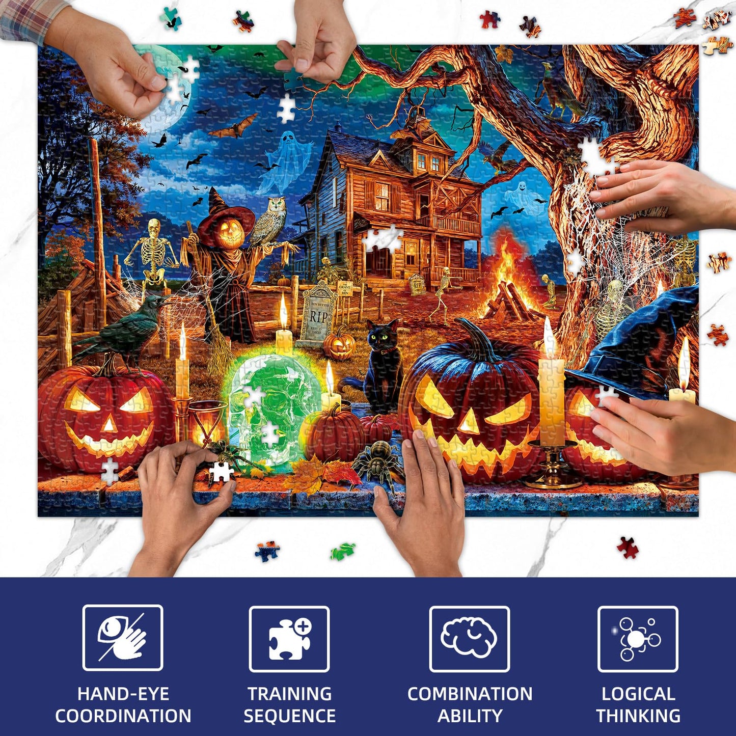 Sutinban Halloween Nightmare 1000 Pieces Puzzle for Adults, Horror Skull Pumpkin Head Jigsaw Puzzles 1000 Pieces Family Decoration, Holiday Party Gifts Puzzles for Teenages & Kids & Adults