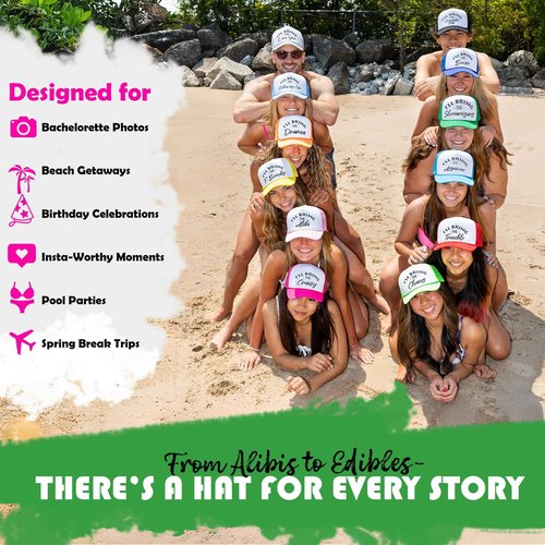 Funky Junque Neon Party Trucker Hats - Funny Foam Mesh Snapback Caps for Bachelorette Parties, Girls Weekend Trips, Birthdays, Festivals & Bride Crew Gifts - 8 Pack - Shenanigans