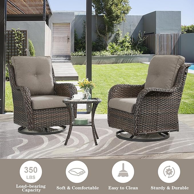 Belord Patio Furniture Set Swivel Rcoker - 3 Pieces Outdoor Glider Rocking Chairs with Small Side Table, Wicker Chair Sets for Porch, Balcony and Garden