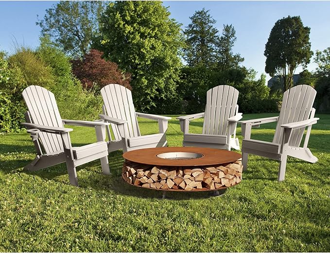 FUNBERRY Folding Adirondack Chair Set of 4, All Weather HDPE Fire Pit Chairs with Cup Holder for Outdoor