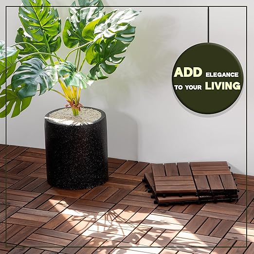 VICTORY RELAX Acacia Wood Decking Tiles 27PCS - Easy Snap Interlocking Deck Tiles for Patio Poolside Balcony Decor - All Weather Waterproof Flooring for Indoor & Outdoor (Round Joints)
