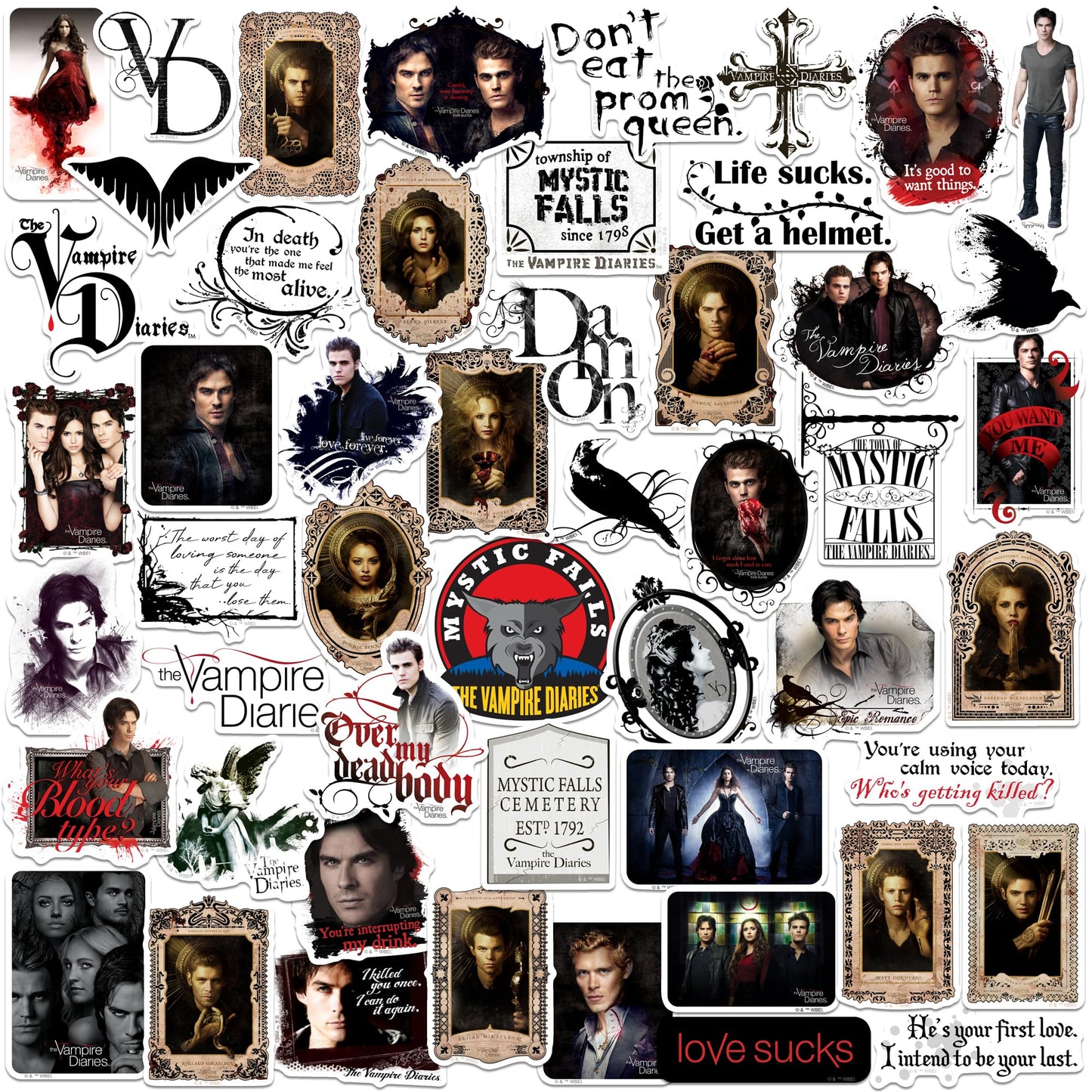 The Vampire Diaries 50ct Vinyl Large Deluxe Stickers Variety Pack - Laptop  Water Bottle  Scrapbooking  Tablet  Skateboard  Indoor/Outdoor-New
