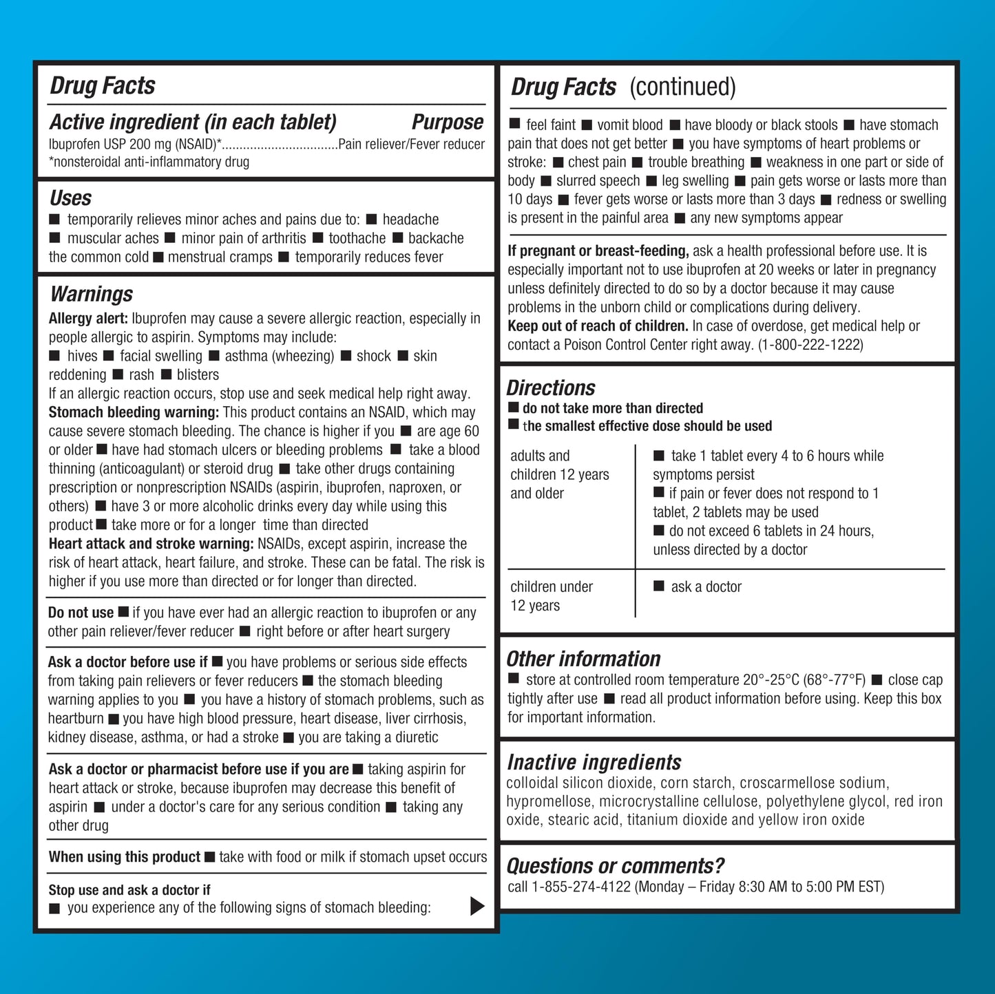 Amazon Basic Care Ibuprofen Tablets, Fever Reducer and Pain Relief from Body Aches, Headache, Arthritis and More, 1000 Count (Packaging may vary)