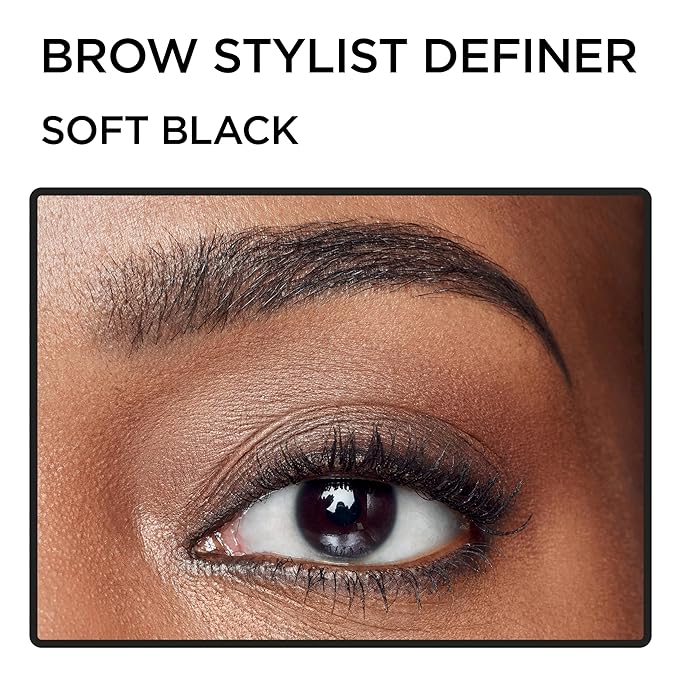 L'Oreal Paris Makeup Brow Definer Waterproof Eyebrow Pencil, Ultra-Fine Mechanical Pencil, Draws Tiny Brow Hairs and Fills in Sparse Areas and Gaps, Soft Black, 0.003 Ounce (Pack of 1)