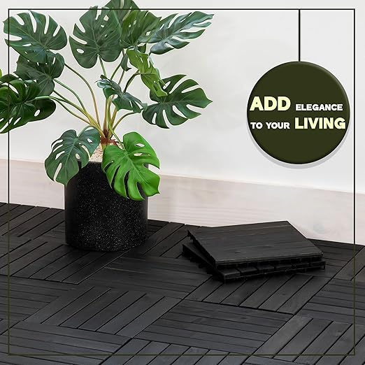 VICTORY RELAX Acacia Wood Decking Tiles 27PCS - Easy Snap Interlocking Deck Tiles for Patio Poolside Balcony Decor - All Weather Waterproof Flooring for Indoor & Outdoor (Round Joints)