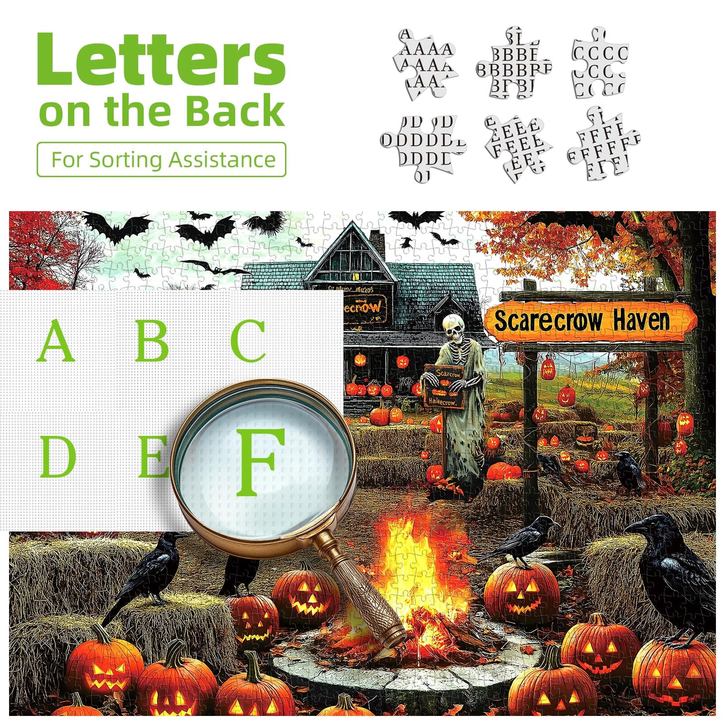 Halloween 1000 Piece Puzzles for Adults, Autumn Ghost Scarecrow for Adults Puzzle, Hard Challenge Art Jigsaw Puzzles, for Gifts Halloween Birthday Party Games Family, 27.5 * 19.7 inch Dust Free Puzzle