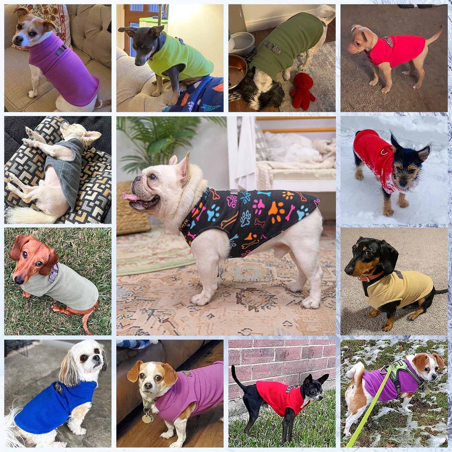 BEAUTYZOO Small Dog Sweater Fleece Vest Winter Jacket, D-Ring Leash Attachment for XS S Puppy Medium Sized Breeds Dogs, Cold Weather Dog Clothes Windproof Keep Warm, Bones Paw Pattern S