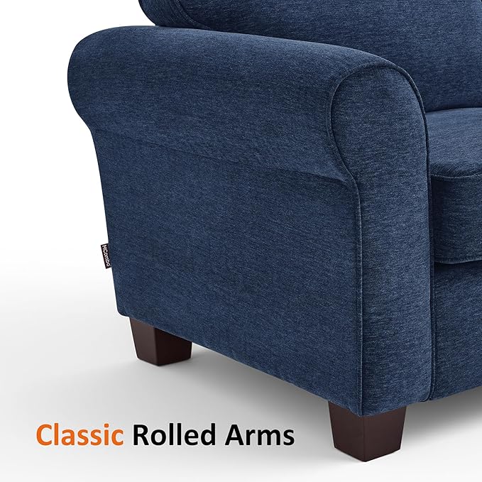 MCombo 67.7" Loveseat Sofa, 2-Seater Small Couch for Small Spaces, Classic Rolled Arm Upholstered Sofa with Solid Wood Legs for Living Room, Removable Cover, Chenille Fabric VE730 (Navy Blue)