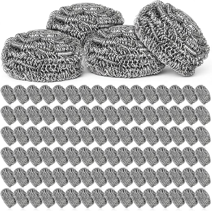 SHENLIU 100 Pieces Stainless Steel Scrubber Bulk, 15 Gram Metal Scourers Scourers Steel Wool Scrubbers for Cleaning Kitchen Bathroom Household and More