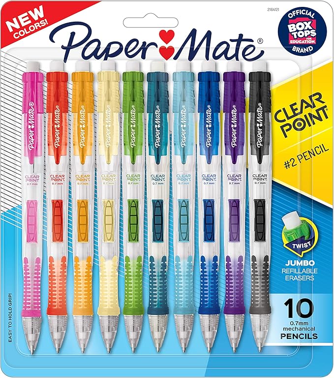 Paper Mate Clearpoint Mechanical Pencils, 0.7mm HB #2 Pencil Lead, 2 Pencils, Assorted Fashion Barrel Colors, 10 Count - B...