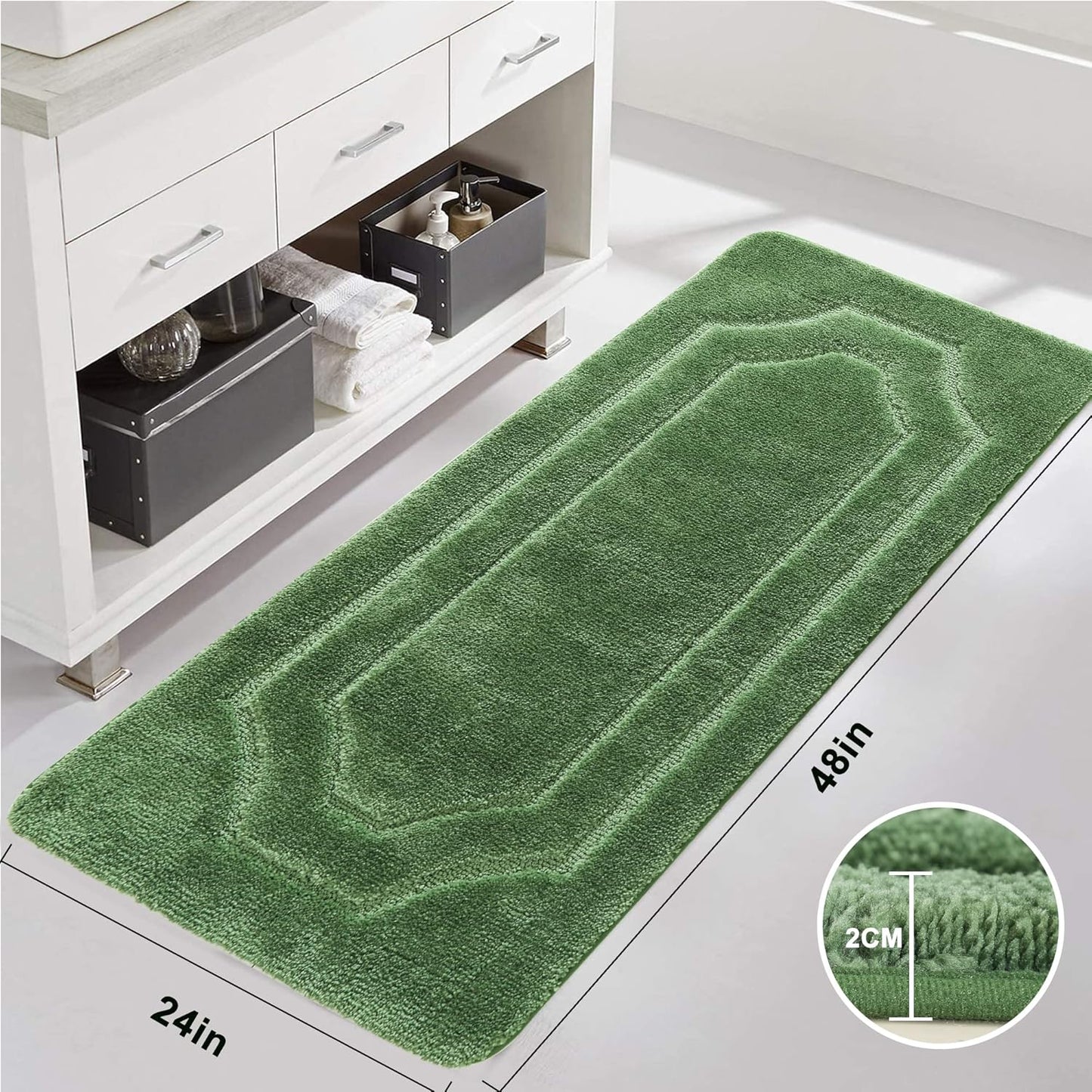 BEQHAUSE-Non-Slip-Bathroom-Rugs-Soft-Absorbent-Bath Mats for Bathrooms Polyester Bath Mat Machine Washable Quick Dry Shaggy Shower Mat for Bathrooms, Bathtub and Sink,24"x48",Green