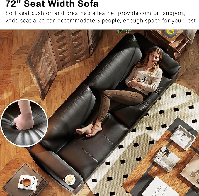 Hanherry Faux Leather 89" Sofa for Living Room, Modern Comfy Couch with Medium Firm Seat Cushion, Removable Cover,Wide Armrest,USB/Type-C Port,Couches for Small Space,Apartment
