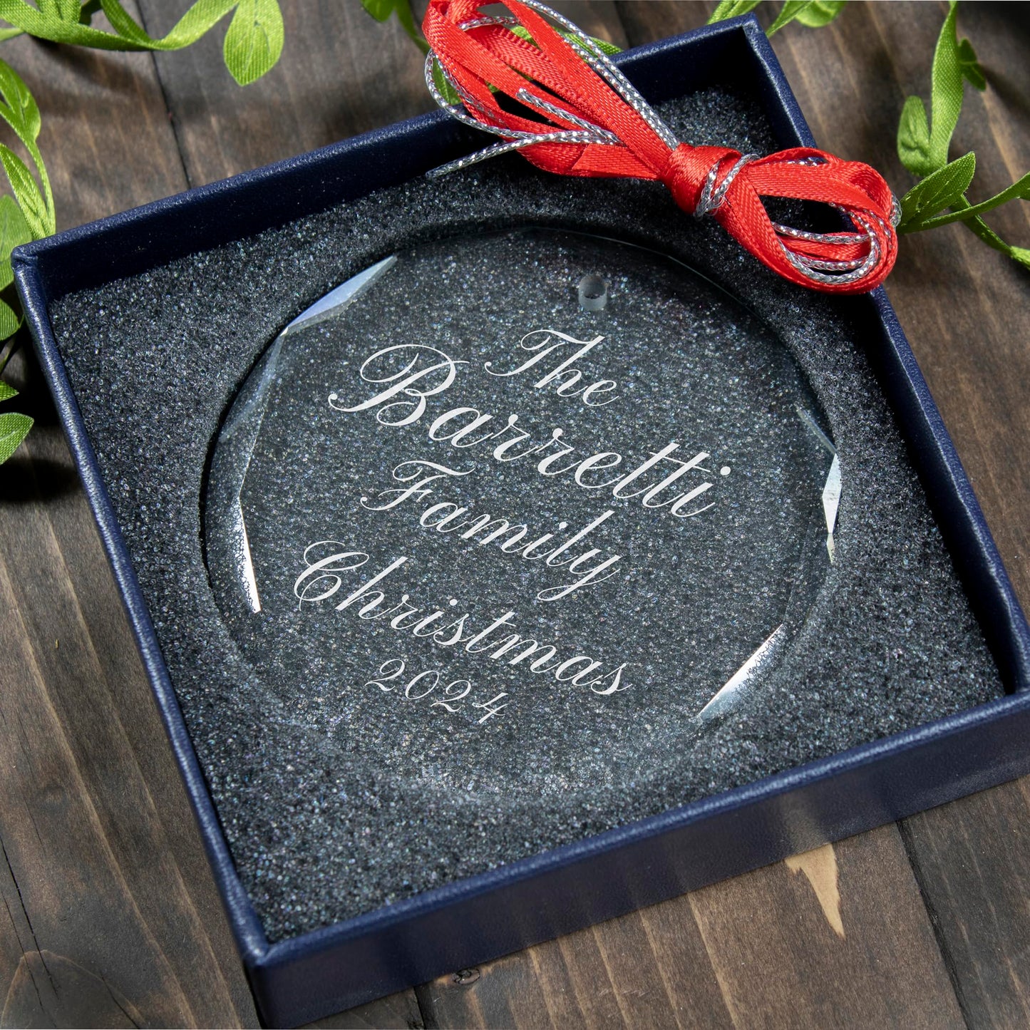 Ravanox Personalized 3" Round Crystal Ornament, Custom Engraved Clear Glass Hanging Ornament for Couples, Wedding, Anniversary, Engagement, New Baby 2025