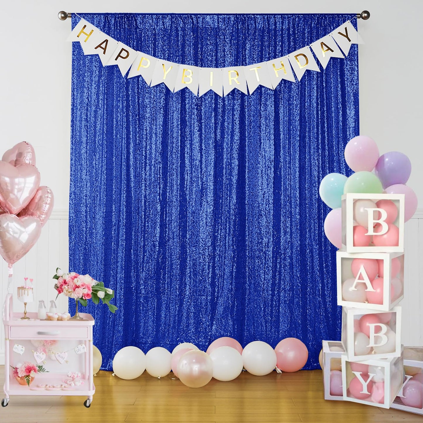 Sugargirl Navy Blue Sequin Backdrop Curtain 4 Panels 2FTx8FT Glitter Navy Blue Background Drapes Sparkle Photography Backdrop for Party Wedding Birthday Wall Decoration